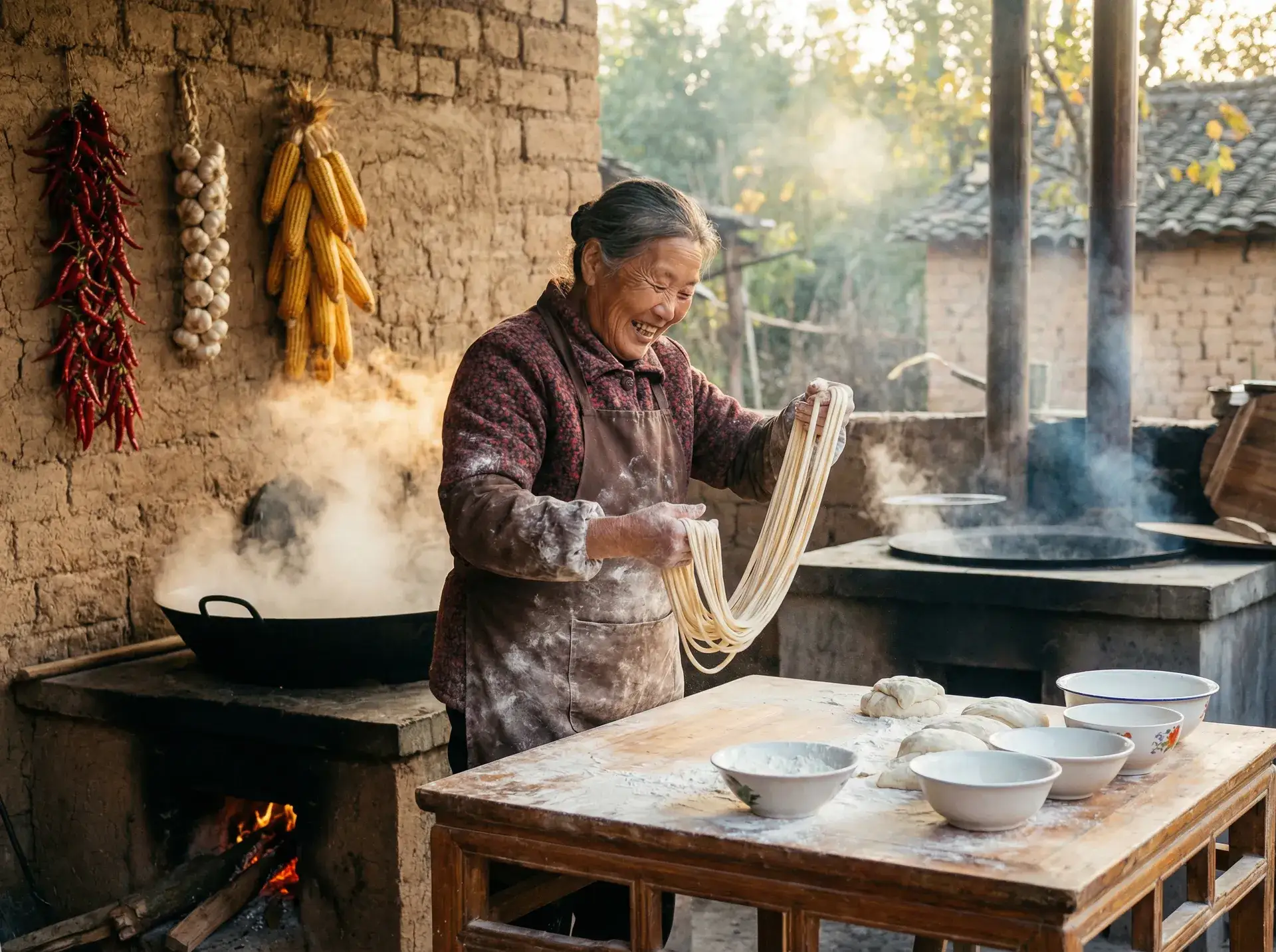 农家大嫂手擀面 - 小米和爷爷和他的3个朋友 乡村美食
